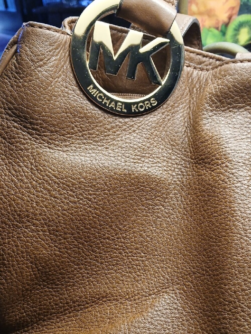 Michael Kors Cognac Leather Tote with Gold MK Charm - Picture 2 of 7